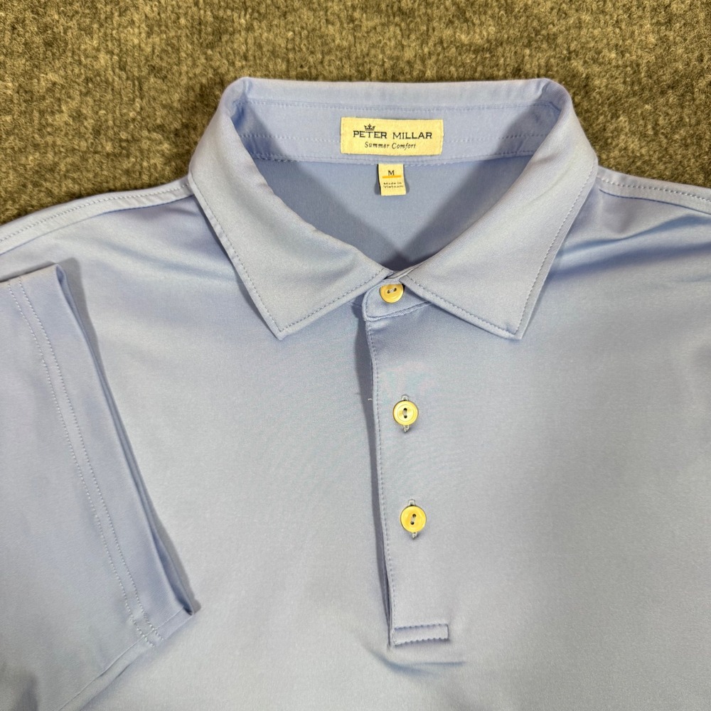 Peter Millar Summer Comfort Golf Polo Shirt Mens Size M Blue Performance EUC
